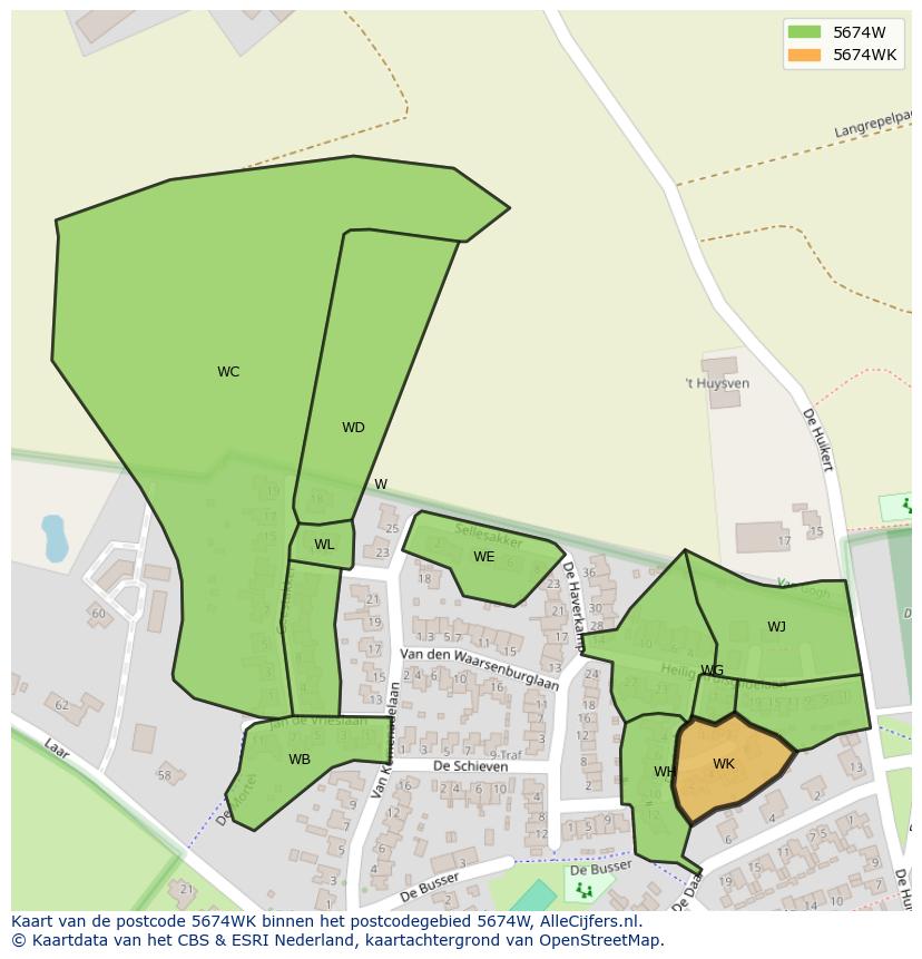 Afbeelding van het postcodegebied 5674 WK op de kaart.