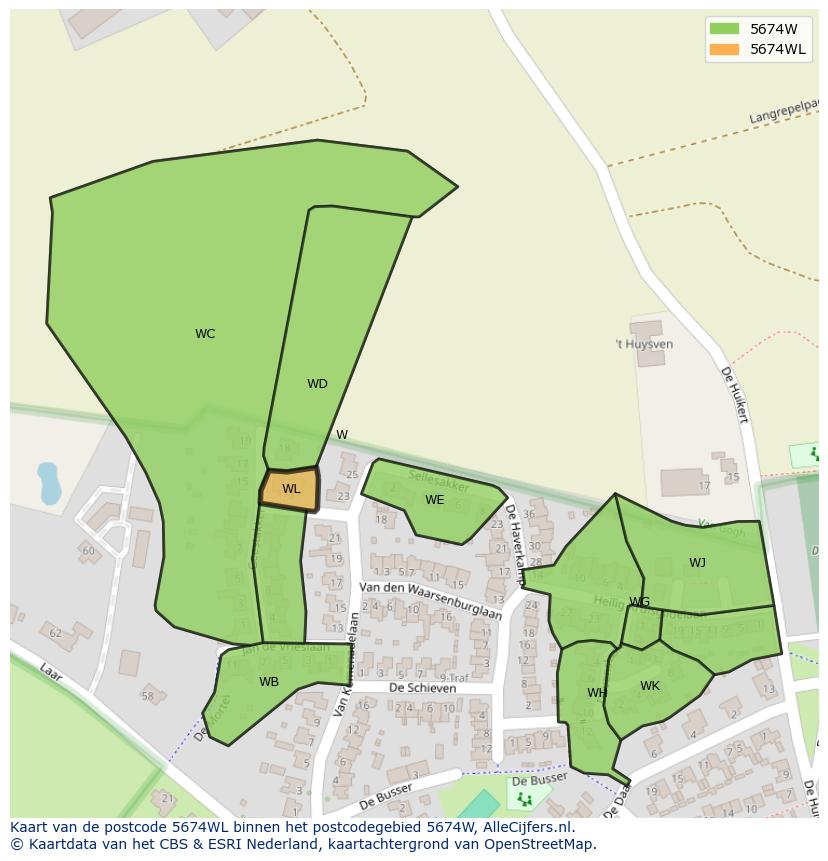 Afbeelding van het postcodegebied 5674 WL op de kaart.