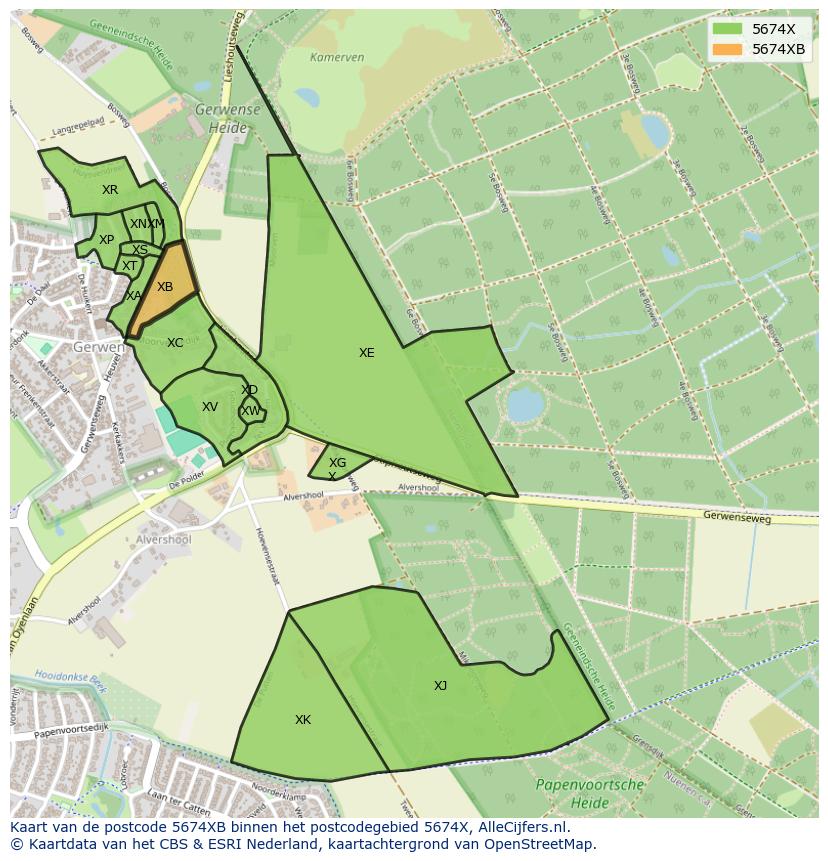 Afbeelding van het postcodegebied 5674 XB op de kaart.