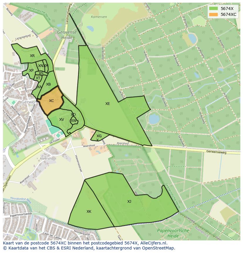 Afbeelding van het postcodegebied 5674 XC op de kaart.