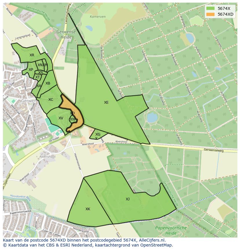 Afbeelding van het postcodegebied 5674 XD op de kaart.