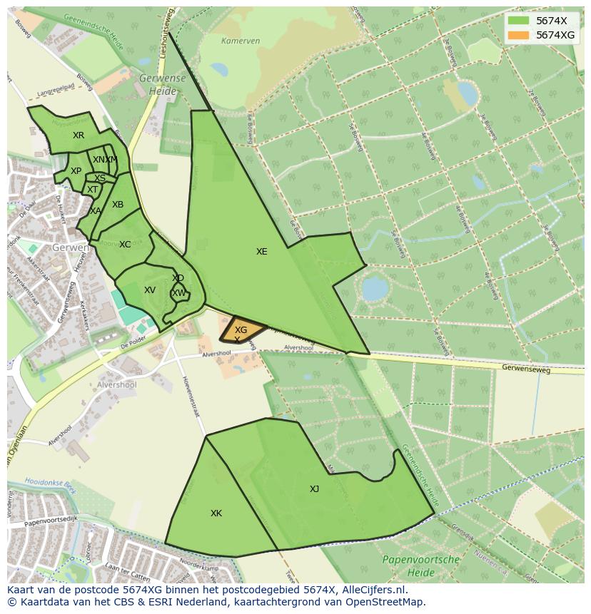 Afbeelding van het postcodegebied 5674 XG op de kaart.
