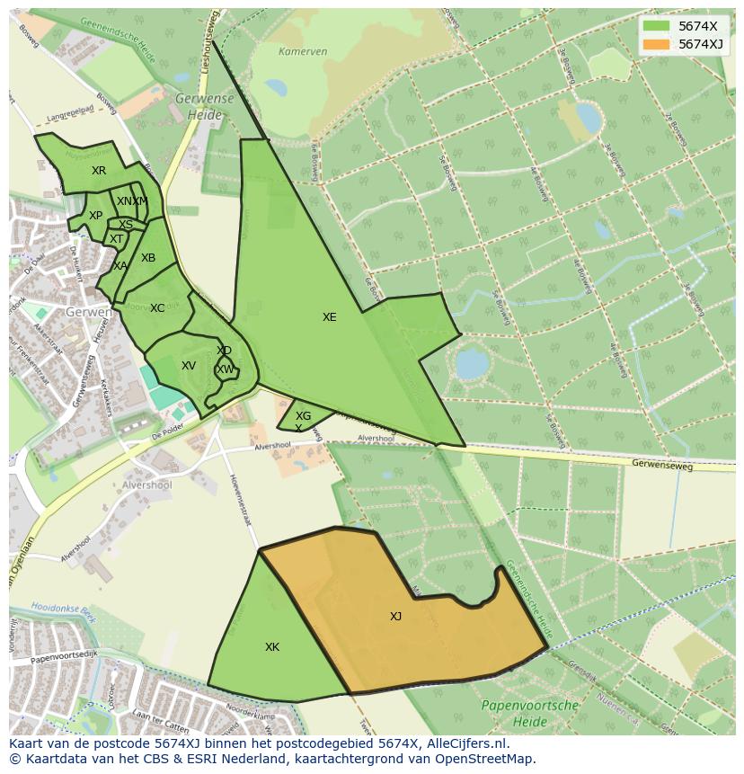 Afbeelding van het postcodegebied 5674 XJ op de kaart.