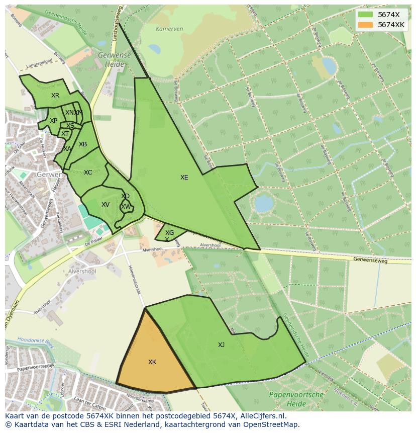Afbeelding van het postcodegebied 5674 XK op de kaart.