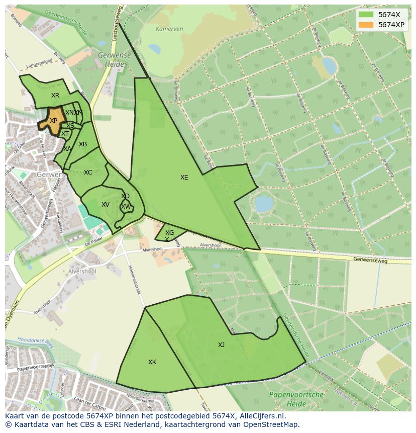 Afbeelding van het postcodegebied 5674 XP op de kaart.