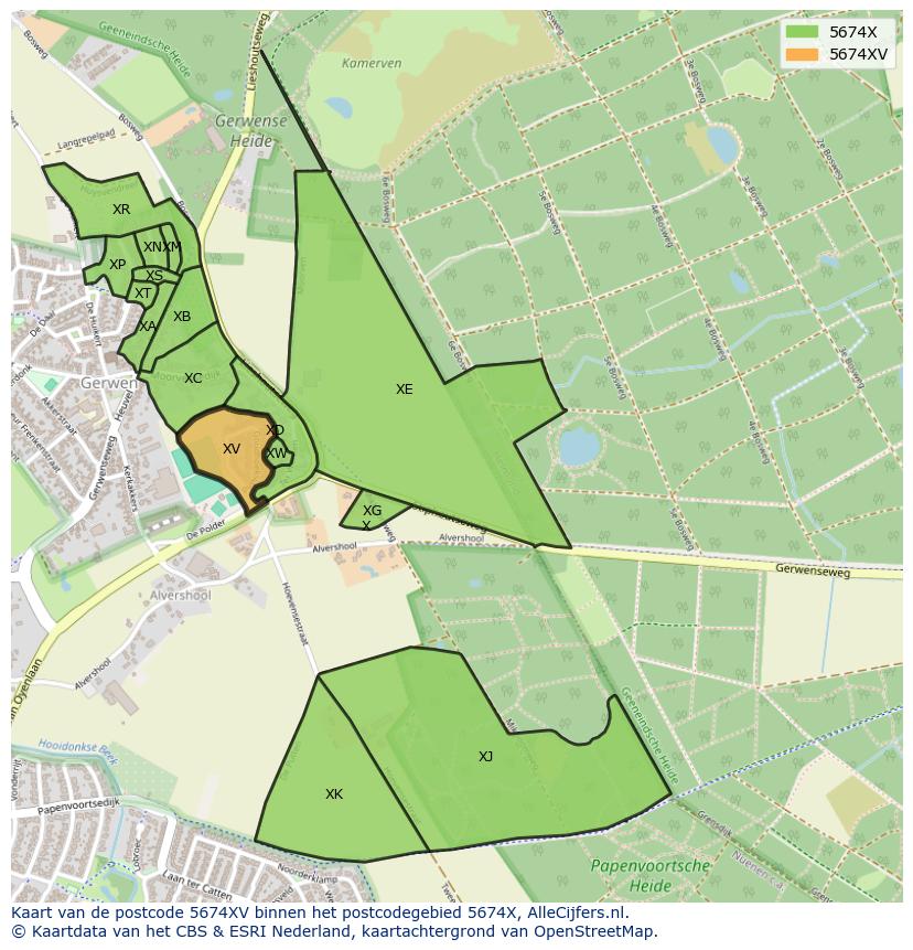 Afbeelding van het postcodegebied 5674 XV op de kaart.