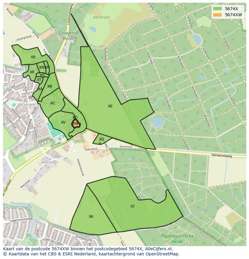 Afbeelding van het postcodegebied 5674 XW op de kaart.
