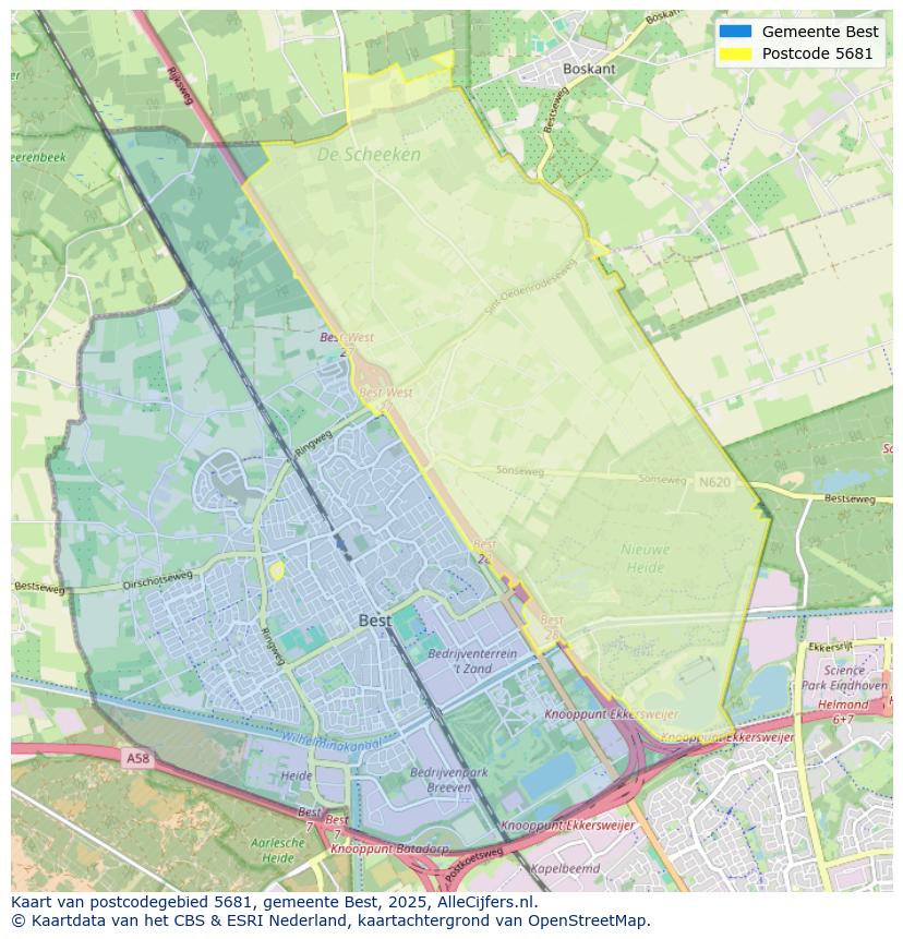 Afbeelding van het postcodegebied 5681 op de kaart.