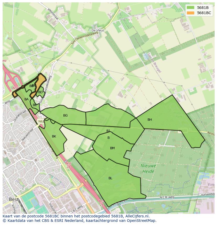 Afbeelding van het postcodegebied 5681 BC op de kaart.