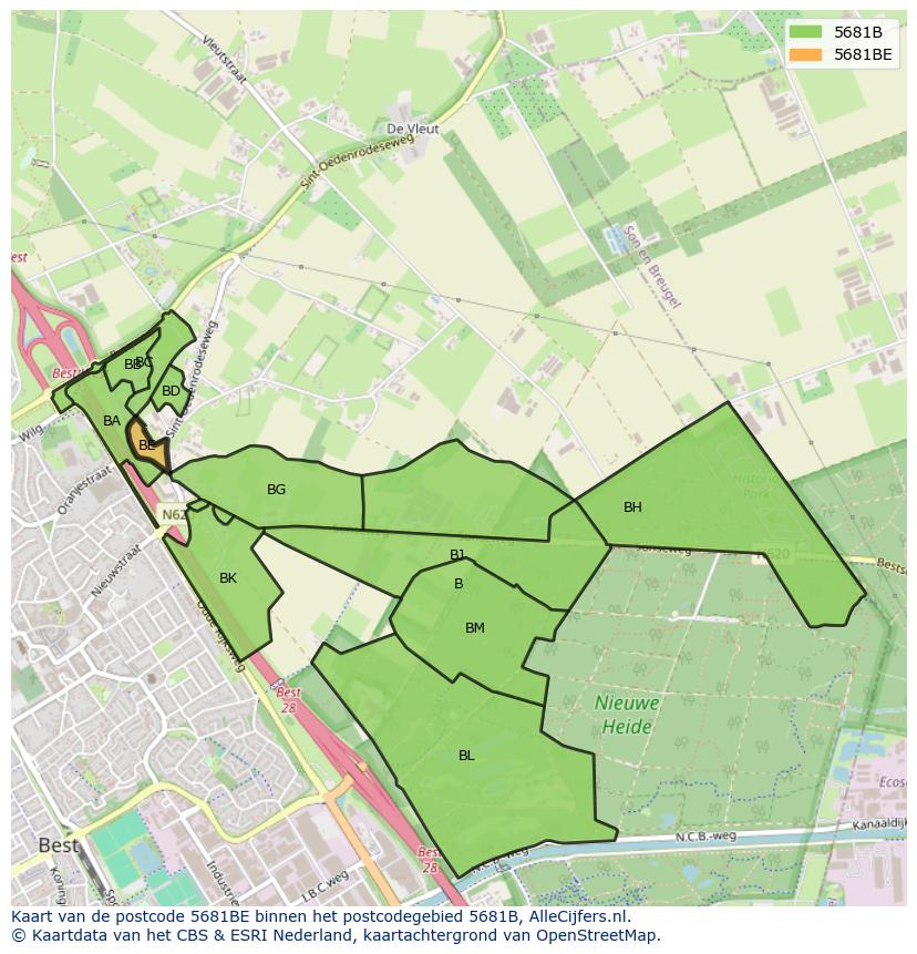 Afbeelding van het postcodegebied 5681 BE op de kaart.