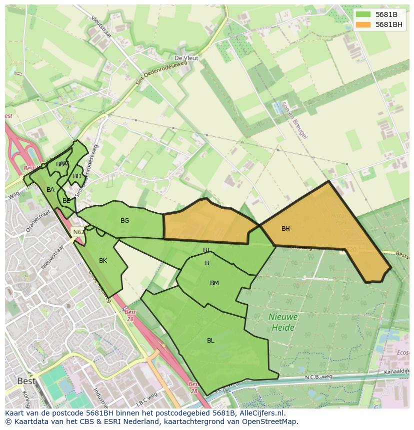 Afbeelding van het postcodegebied 5681 BH op de kaart.
