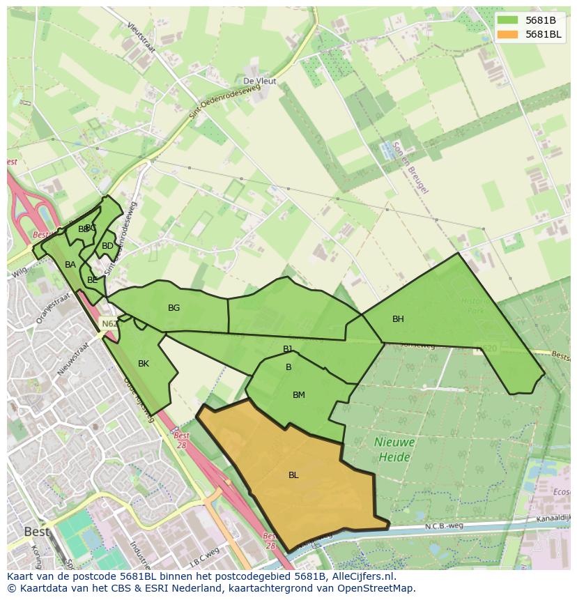 Afbeelding van het postcodegebied 5681 BL op de kaart.