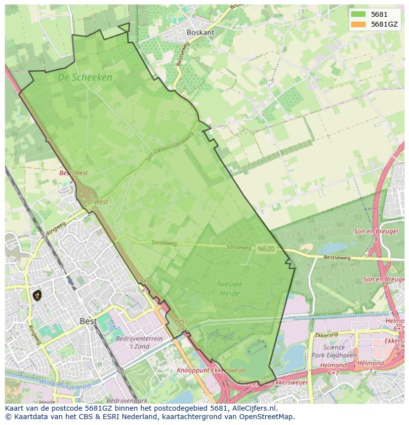 Afbeelding van het postcodegebied 5681 GZ op de kaart.