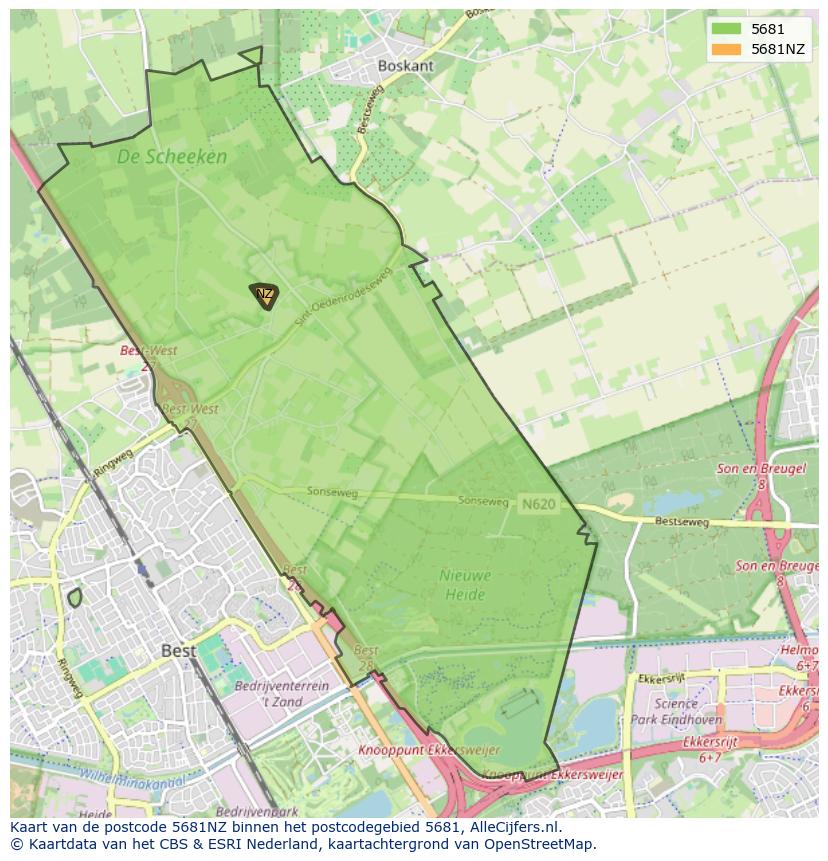 Afbeelding van het postcodegebied 5681 NZ op de kaart.