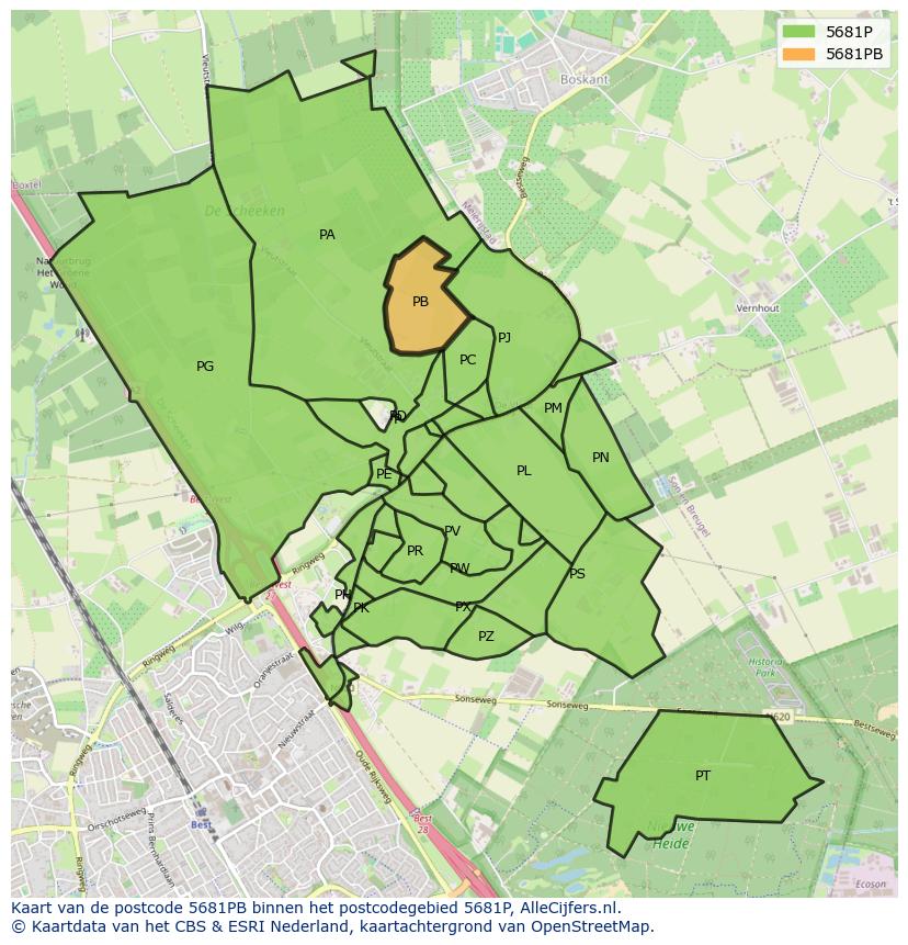 Afbeelding van het postcodegebied 5681 PB op de kaart.