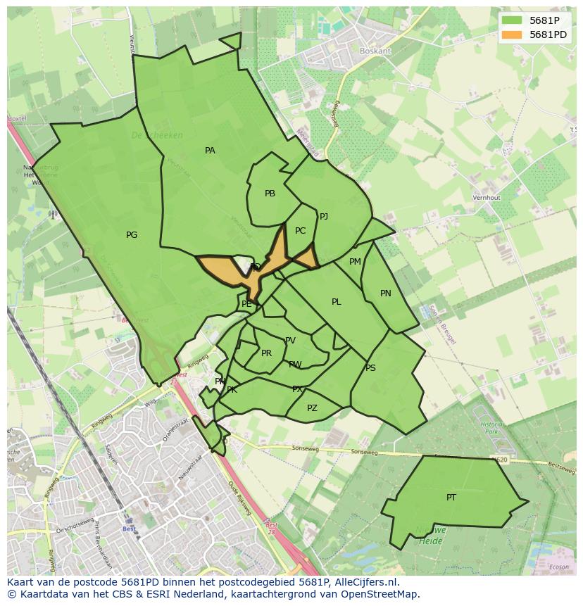 Afbeelding van het postcodegebied 5681 PD op de kaart.