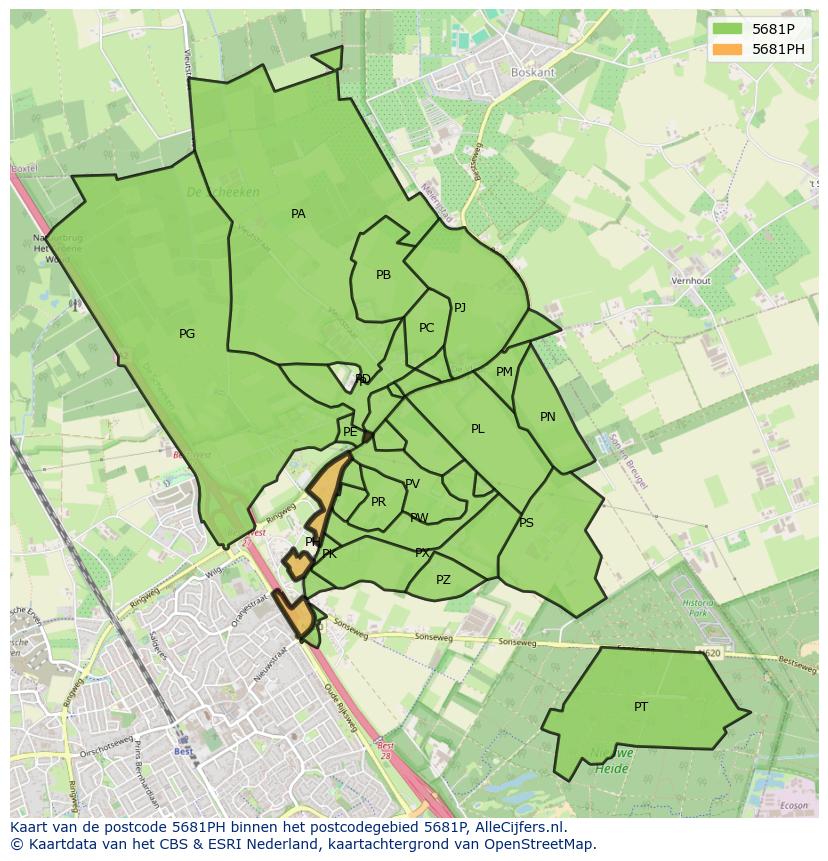 Afbeelding van het postcodegebied 5681 PH op de kaart.