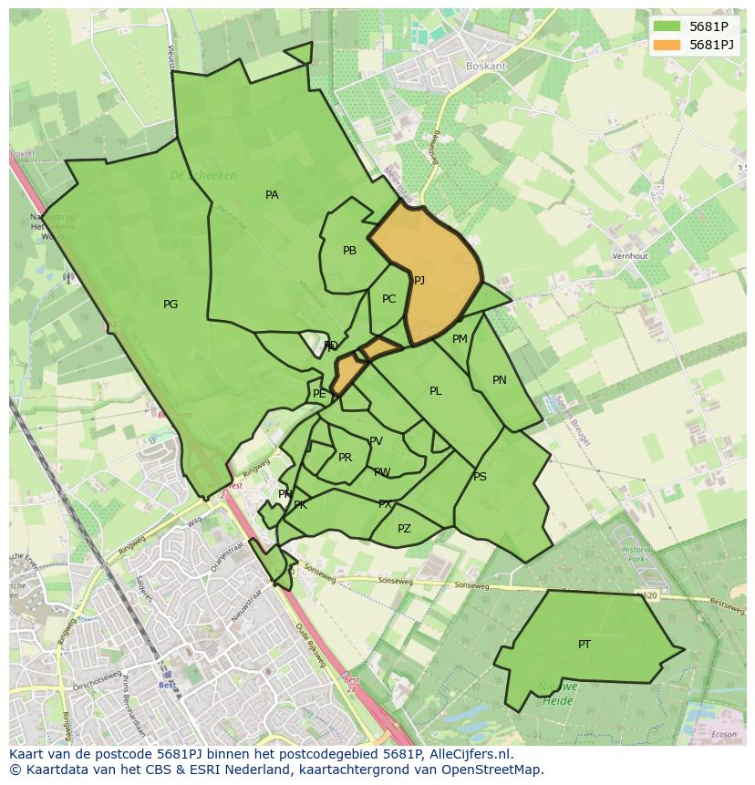 Afbeelding van het postcodegebied 5681 PJ op de kaart.