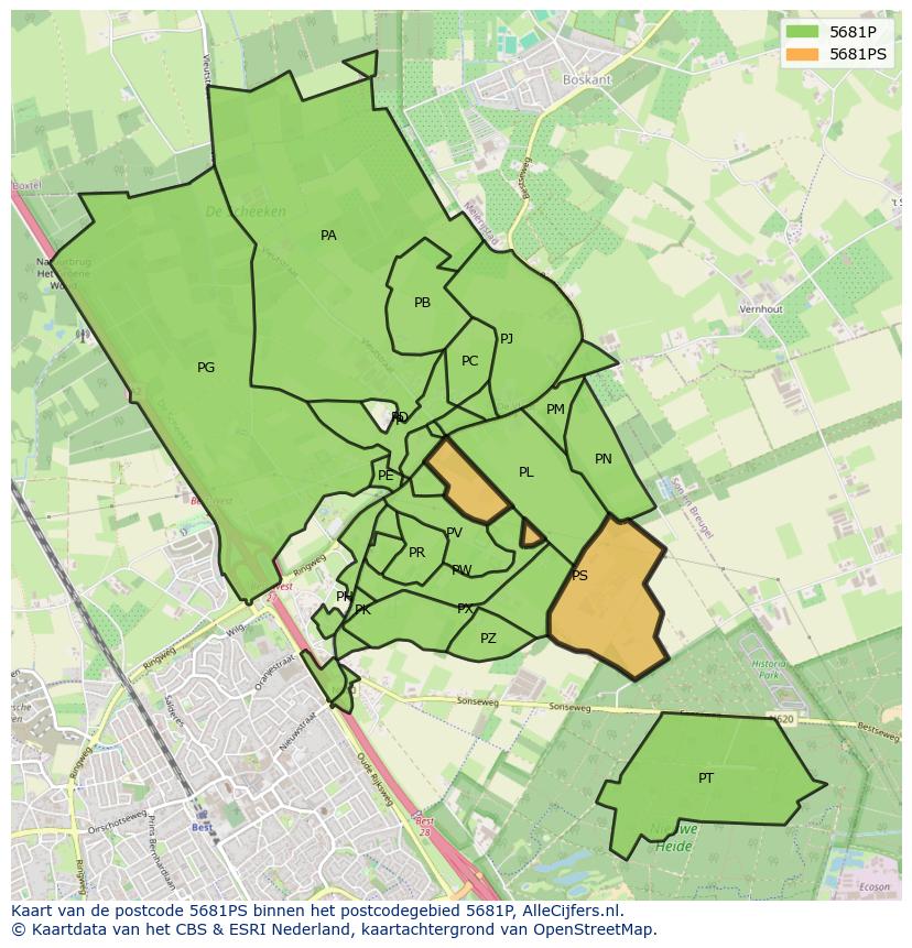 Afbeelding van het postcodegebied 5681 PS op de kaart.