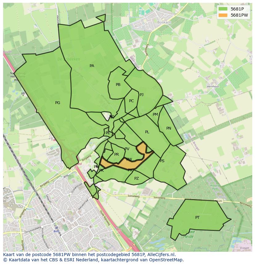 Afbeelding van het postcodegebied 5681 PW op de kaart.