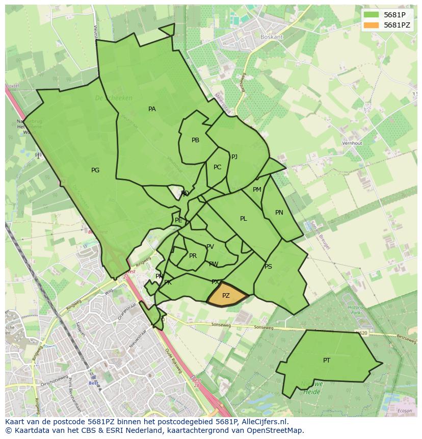 Afbeelding van het postcodegebied 5681 PZ op de kaart.