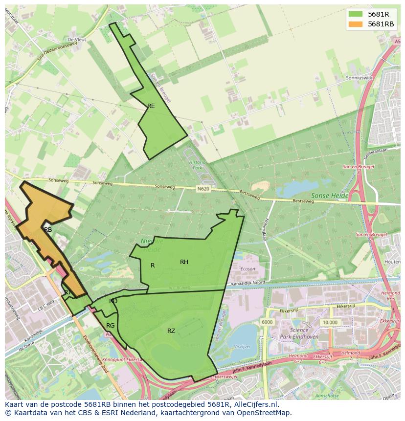 Afbeelding van het postcodegebied 5681 RB op de kaart.