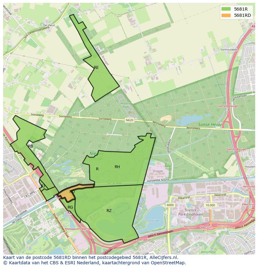 Afbeelding van het postcodegebied 5681 RD op de kaart.