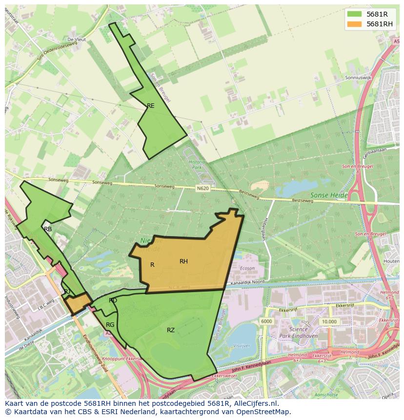 Afbeelding van het postcodegebied 5681 RH op de kaart.