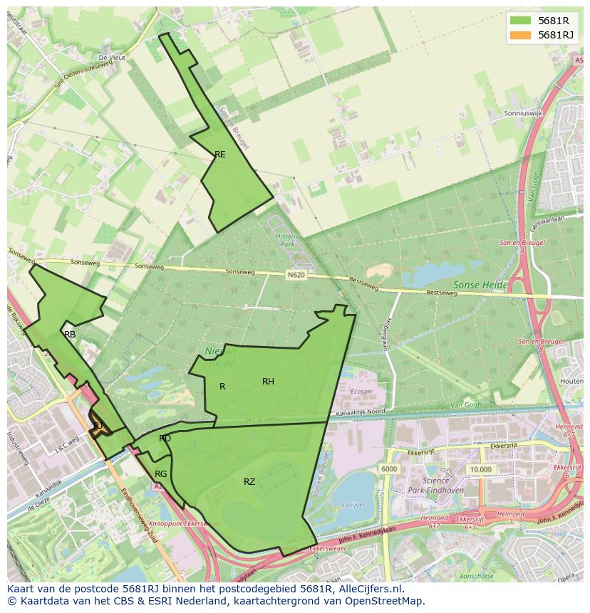 Afbeelding van het postcodegebied 5681 RJ op de kaart.