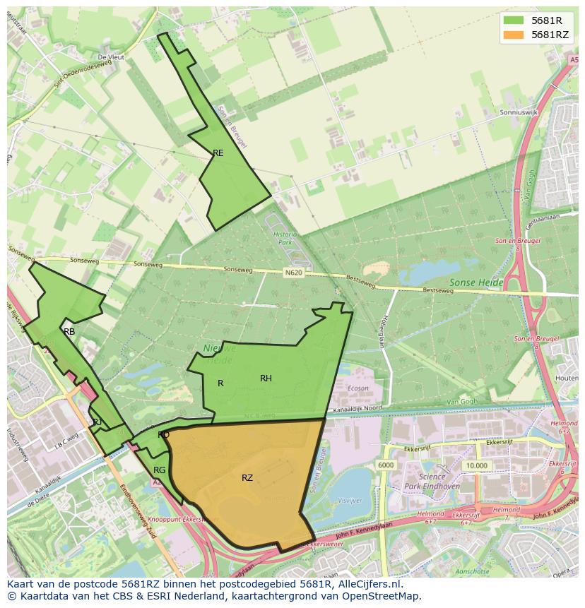 Afbeelding van het postcodegebied 5681 RZ op de kaart.