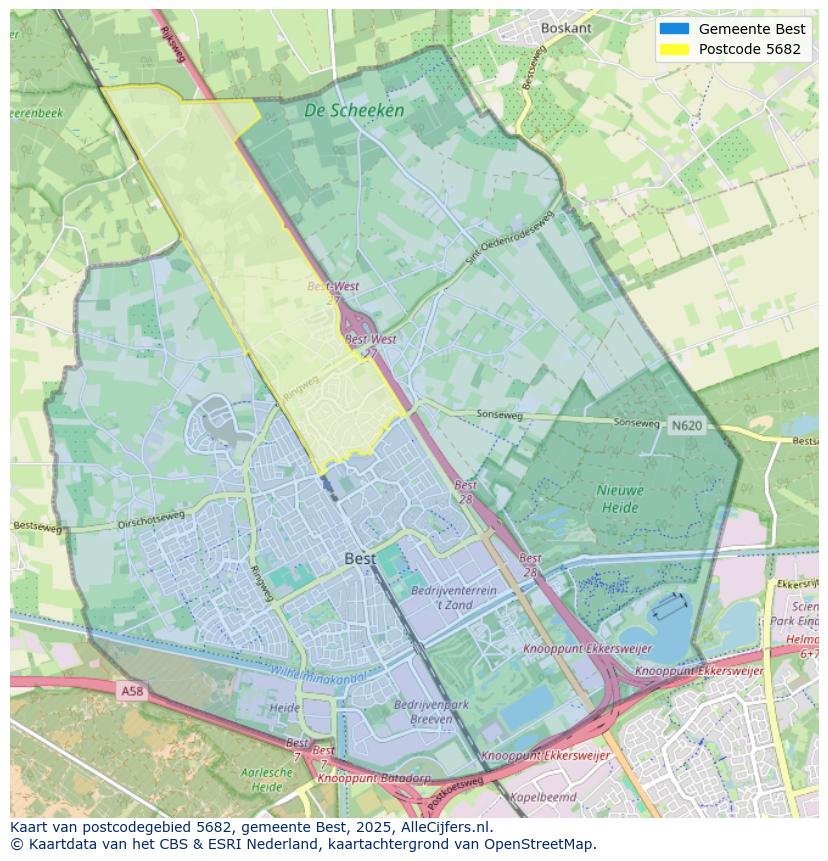 Afbeelding van het postcodegebied 5682 op de kaart.