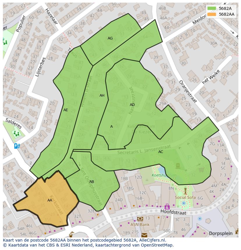 Afbeelding van het postcodegebied 5682 AA op de kaart.