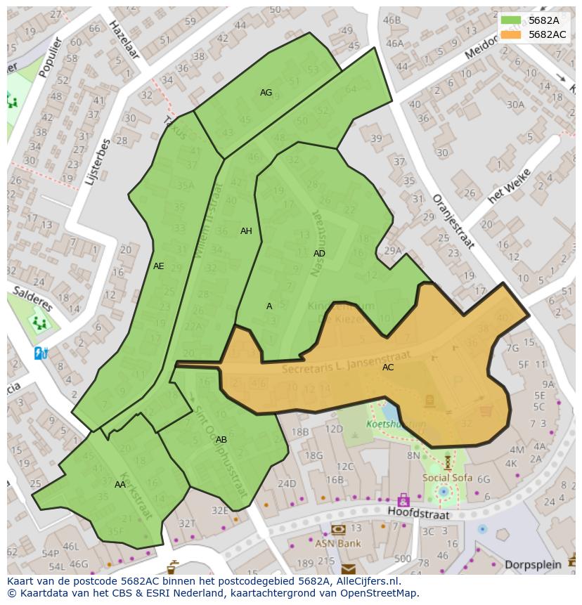 Afbeelding van het postcodegebied 5682 AC op de kaart.