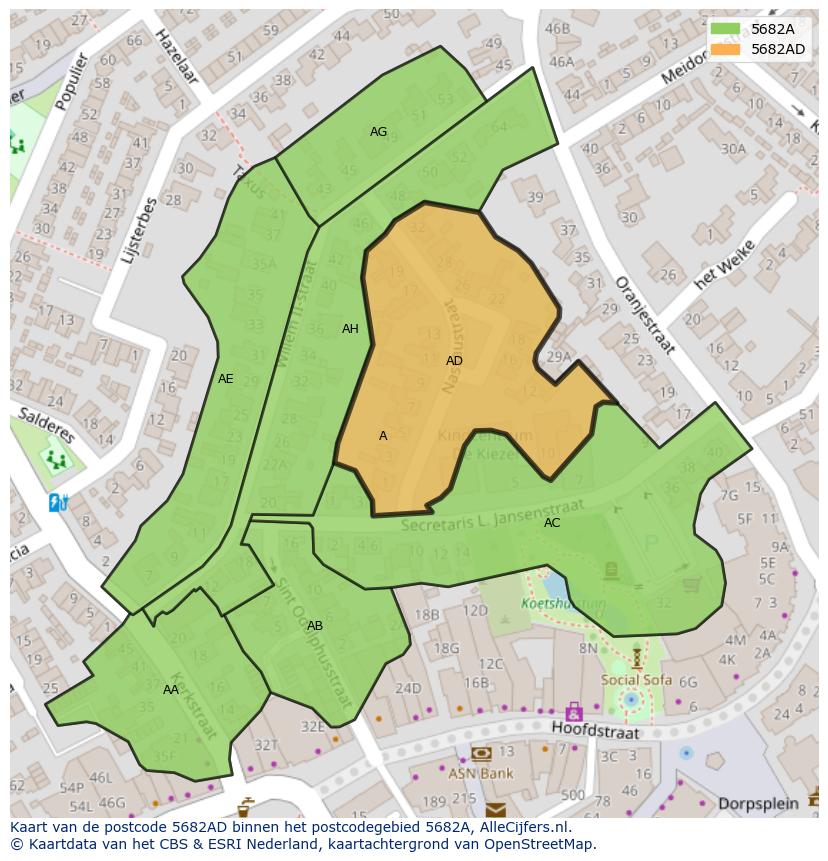 Afbeelding van het postcodegebied 5682 AD op de kaart.