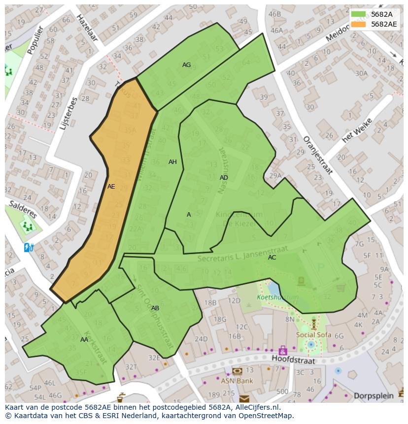 Afbeelding van het postcodegebied 5682 AE op de kaart.