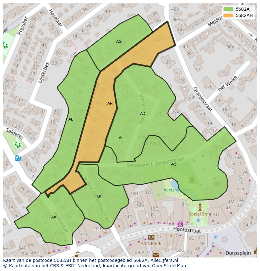 Afbeelding van het postcodegebied 5682 AH op de kaart.