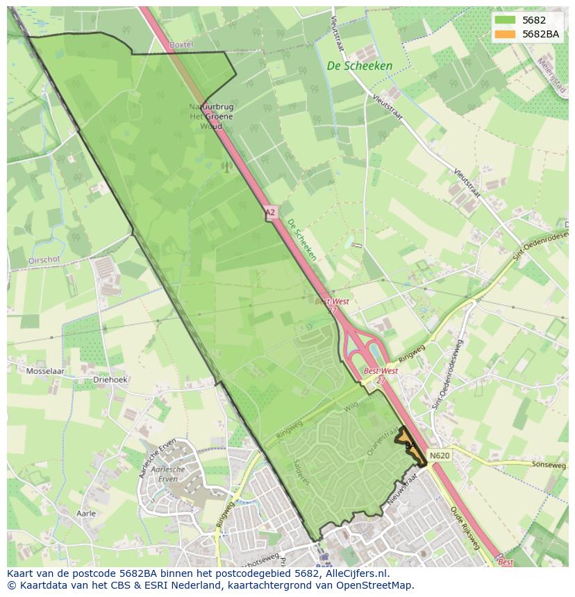 Afbeelding van het postcodegebied 5682 BA op de kaart.
