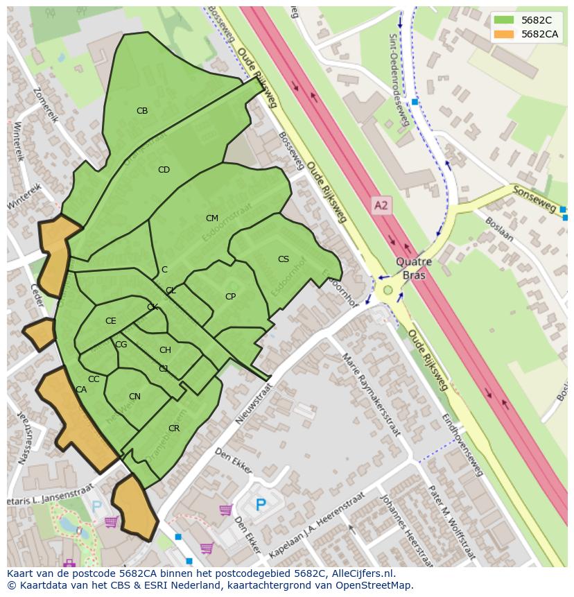 Afbeelding van het postcodegebied 5682 CA op de kaart.