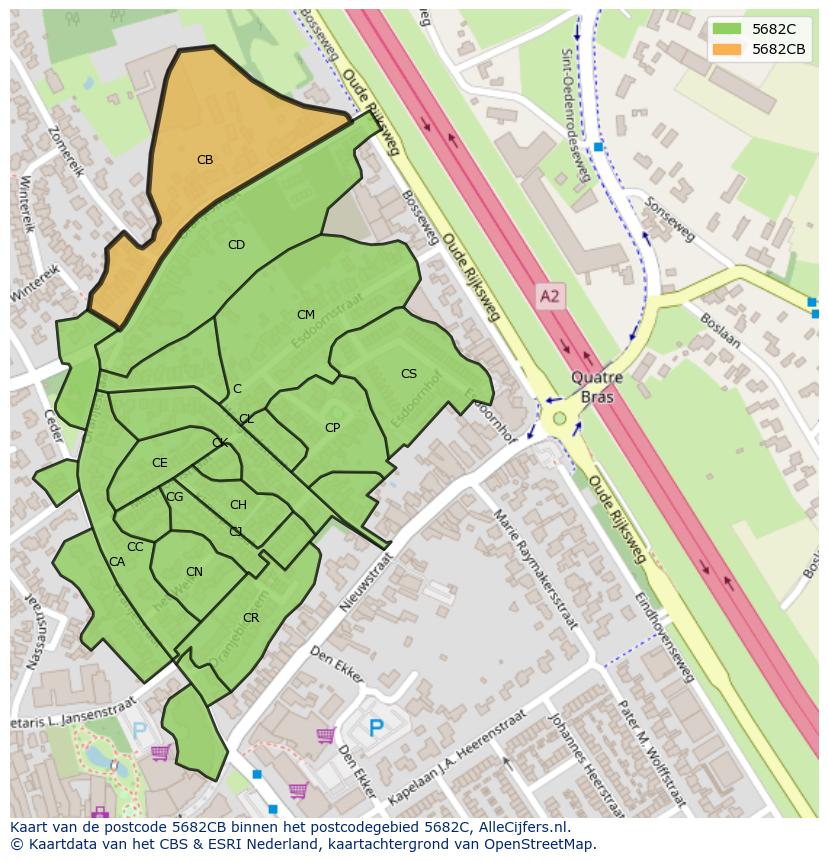 Afbeelding van het postcodegebied 5682 CB op de kaart.