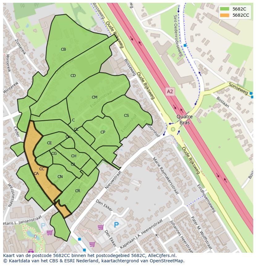 Afbeelding van het postcodegebied 5682 CC op de kaart.