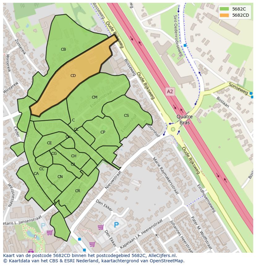 Afbeelding van het postcodegebied 5682 CD op de kaart.