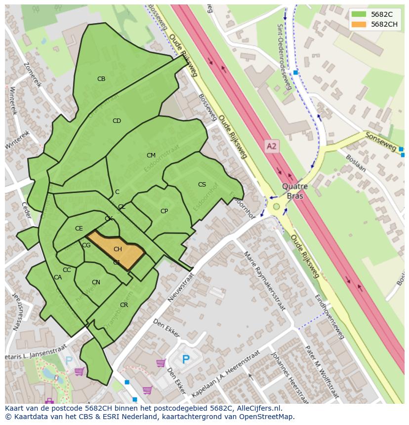 Afbeelding van het postcodegebied 5682 CH op de kaart.