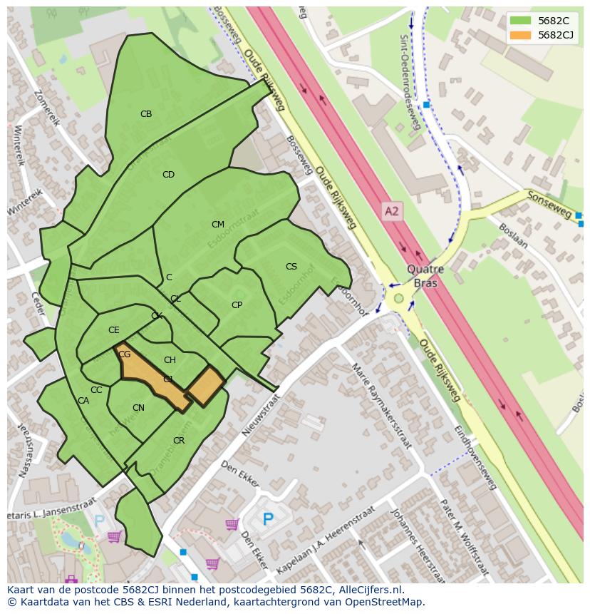 Afbeelding van het postcodegebied 5682 CJ op de kaart.