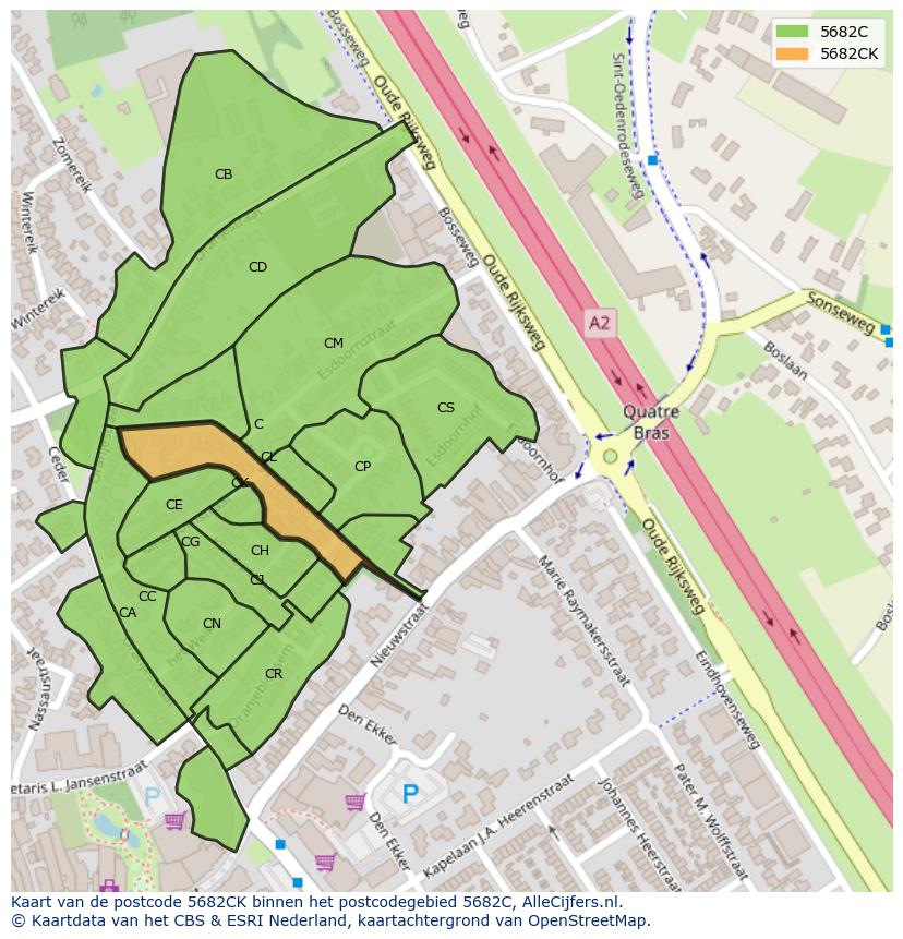 Afbeelding van het postcodegebied 5682 CK op de kaart.