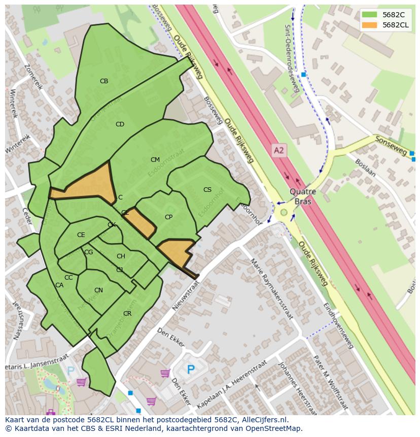 Afbeelding van het postcodegebied 5682 CL op de kaart.