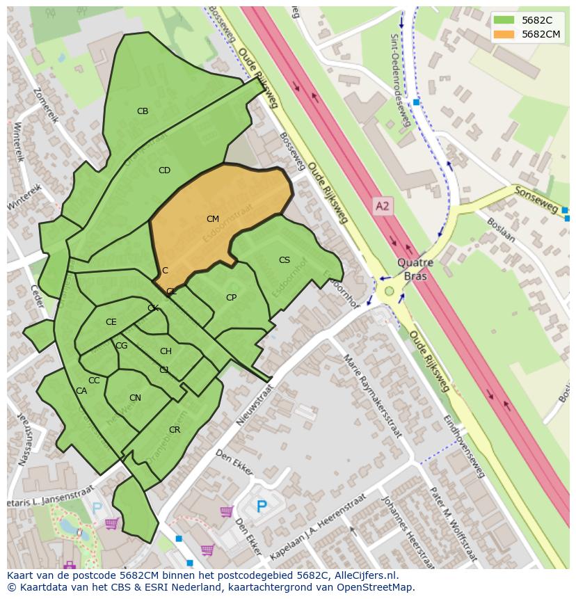 Afbeelding van het postcodegebied 5682 CM op de kaart.
