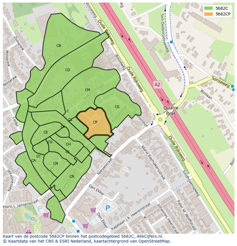 Afbeelding van het postcodegebied 5682 CP op de kaart.