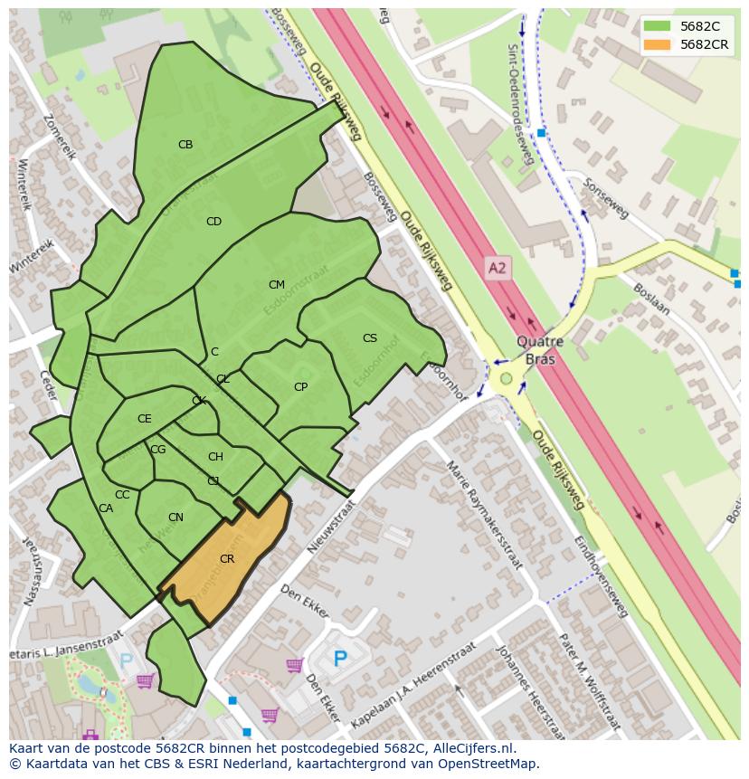 Afbeelding van het postcodegebied 5682 CR op de kaart.
