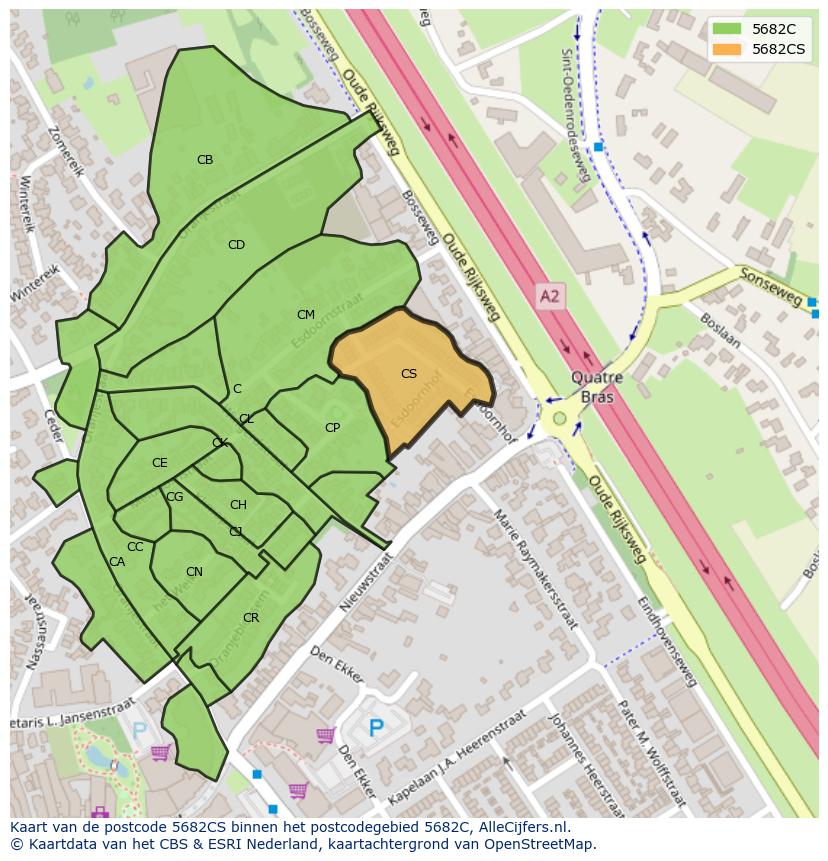 Afbeelding van het postcodegebied 5682 CS op de kaart.
