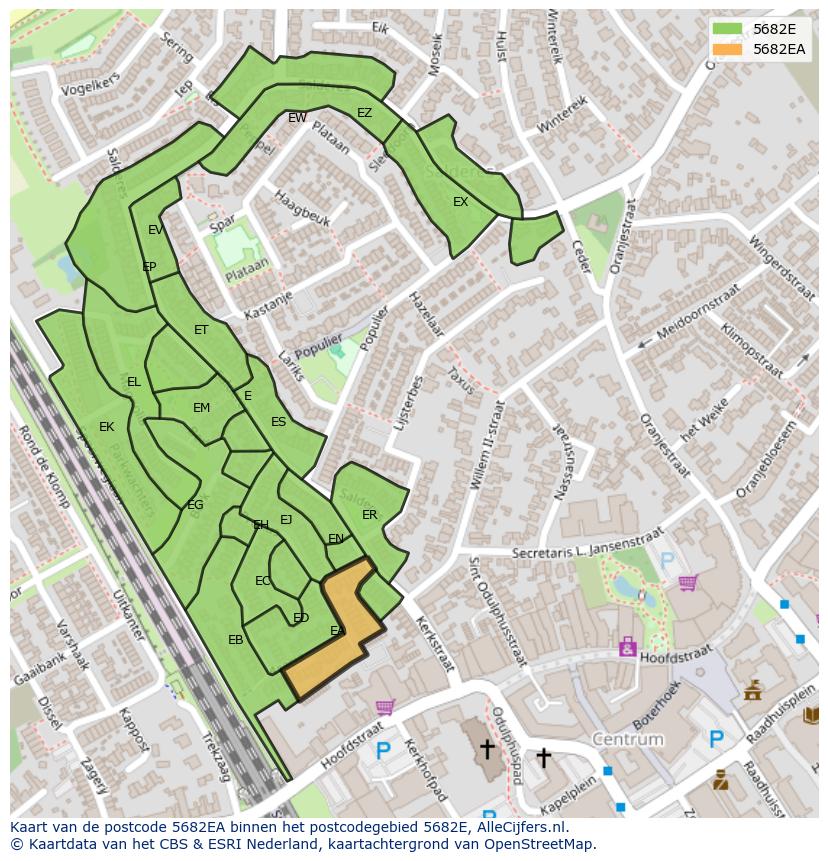 Afbeelding van het postcodegebied 5682 EA op de kaart.